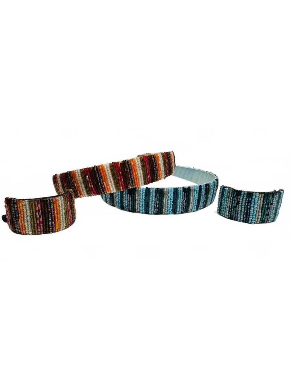 Beaded Headbands & Matching Hair Ties Handcrafted Multicolored
